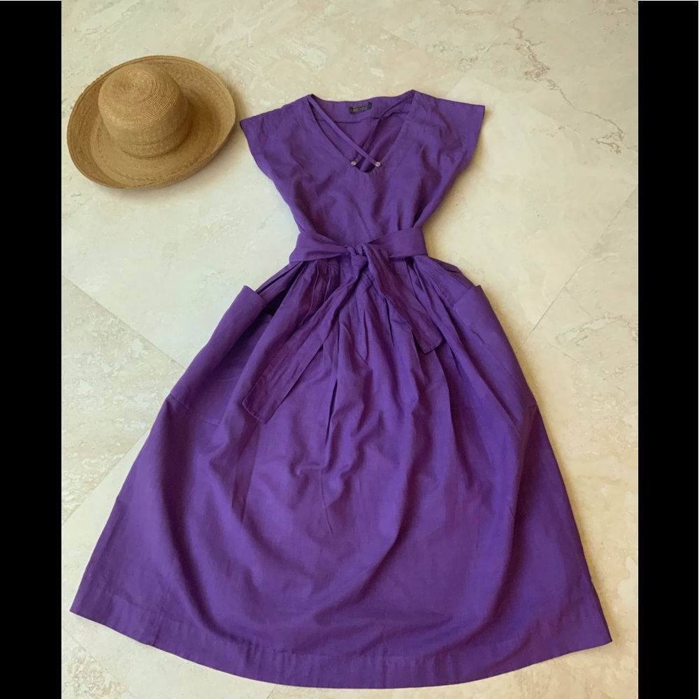 50s’ Style Vintage  Midi Purple Linen Summer Dress sz 8
